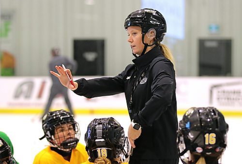 Karissa Kirkup, shown guiding the under-18 AAA Brandon Wheat Kings at practice at J&amp;G Homes Arena earlier this week, has been Hockey Brandon's go-to head coach as it has introduced a pair of new programs in the last three years. (Perry Bergson/The Brandon Sun)
Oct. 4, 2024 