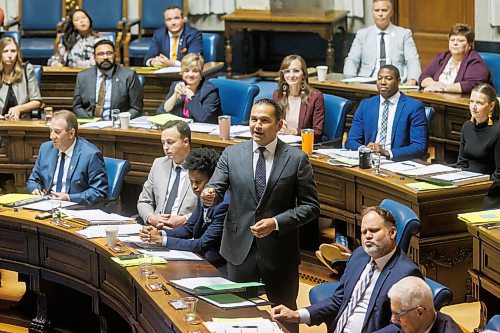 MIKE DEAL / FREE PRESS 
Premier Wab Kinew reacts to a question from the opposition during question period in the Assembly Chamber as the 1st session of the 43rd Legislature reconvenes Wednesday afternoon.
Reporter: Carol Sanders and Maggie Macintosh
241002 - Wednesday, October 02, 2024.