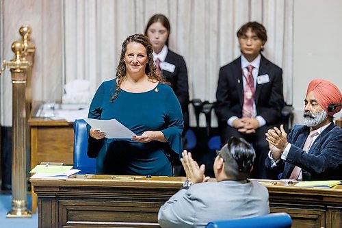 MIKE DEAL / FREE PRESS 
Newley elected (June 18th) NDP MLA, Carla Compton, is introduced and makes her first speech in the Assembly Chamber as the 1st session of the 43rd Legislature reconvenes Wednesday afternoon.
Reporter: Carol Sanders and Maggie Macintosh
241002 - Wednesday, October 02, 2024.