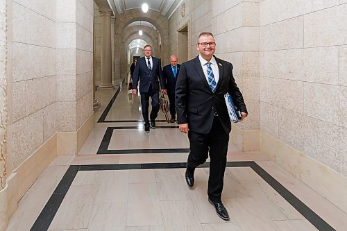 MIKE DEAL / FREE PRESS 
Wayne Ewasko, the interim head of the Progressive Conservative Party leads members of his caucus into the Assembly Chamber as the 1st session of the 43rd Legislature reconvenes Wednesday afternoon.
Reporter: Carol Sanders and Maggie Macintosh
241002 - Wednesday, October 02, 2024.