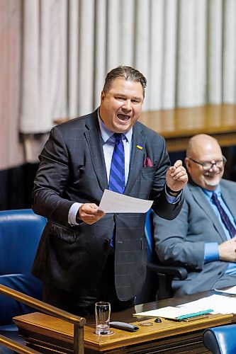 MIKE DEAL / FREE PRESS 
Former NDP, now independent, MLA (Fort Garry), Mark Wasyliw asks a question of his former boss, Premier Wab Kinew, during question period as the 1st session of the 43rd Legislature reconvenes Wednesday afternoon.
Reporter: Carol Sanders and Maggie Macintosh
241002 - Wednesday, October 02, 2024.