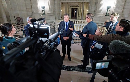 MIKE DEAL / FREE PRESS 
Former NDP, now independent, MLA (Fort Garry), Mark Wasyliw decided to beat Premier Wab Kinew to the media scrum, after question period as the 1st session of the 43rd Legislature reconvenes Wednesday afternoon.
Reporter: Carol Sanders and Maggie Macintosh
241002 - Wednesday, October 02, 2024.