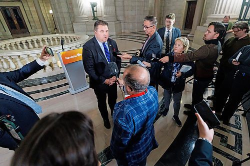 MIKE DEAL / FREE PRESS 
Former NDP, now independent, MLA (Fort Garry), Mark Wasyliw decided to beat Premier Wab Kinew to the media scrum, after question period as the 1st session of the 43rd Legislature reconvenes Wednesday afternoon.
Reporter: Carol Sanders and Maggie Macintosh
241002 - Wednesday, October 02, 2024.