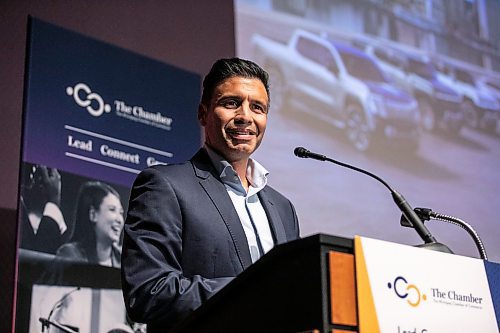 MIKAELA MACKENZIE / FREE PRESS
	
Kristian Aquilina, president of GM Canada, speaks at a Winnipeg Chamber of Commerce &#x201c;At The Table&#x201d; talk at the RBC Convention Centre on Wednesday, Oct. 2, 2024.

For Gabby story.
Winnipeg Free Press 2024