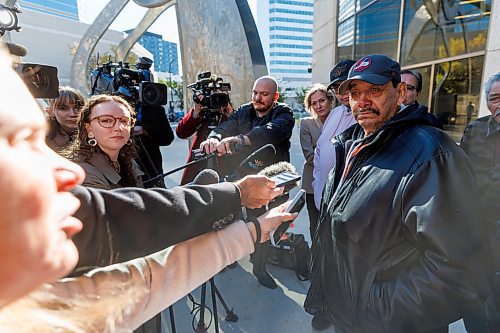 MIKE DEAL / FREE PRESS
Clarence Woodhouse speaks to the media as he leaves court with family and his lawyers after being acquitted and declared innocent of the killing that took place in Winnipeg in 1973.
Reporter: Katrina Clarke
241003 - Thursday, October 03, 2024.