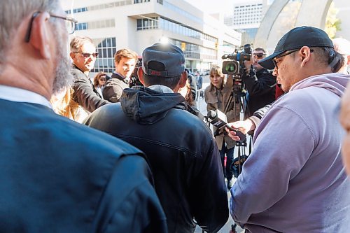 MIKE DEAL / FREE PRESS
Clarence Woodhouse speaks to the media as he leaves court with family and his lawyers after being acquitted and declared innocent of the killing that took place in Winnipeg in 1973.
Reporter: Katrina Clarke
241003 - Thursday, October 03, 2024.