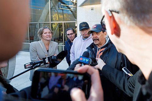 MIKE DEAL / FREE PRESS
Clarence Woodhouse speaks to the media as he leaves court with family and his lawyers after being acquitted and declared innocent of the killing that took place in Winnipeg in 1973.
Reporter: Katrina Clarke
241003 - Thursday, October 03, 2024.