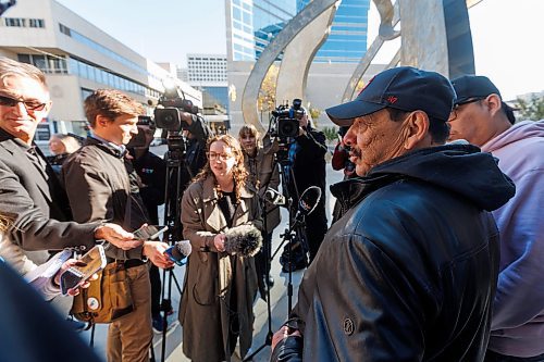 MIKE DEAL / FREE PRESS
Clarence Woodhouse speaks to the media as he leaves court with family and his lawyers after being acquitted and declared innocent of the killing that took place in Winnipeg in 1973.
Reporter: Katrina Clarke
241003 - Thursday, October 03, 2024.