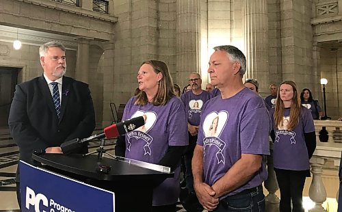 CAROL SANDERS / FREE PRESS

Karen and Doug Reimer - with PC justice critic Wayne Balcaen (left) said they&#x2019;re not giving up after MLAs talked out a resolution Thursday morning at the legislature.