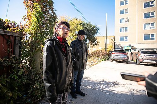 MIKAELA MACKENZIE / FREE PRESS
	
Sue Caribou and Carl Ullrich speak to the Free Press about their apartment building at 817 Main Street, where police shot and killed a man, on Thursday, Oct. 3, 2024.

For Nicole story.
Winnipeg Free Press 2024