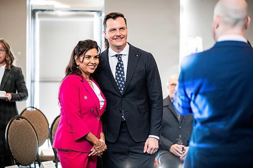 MIKAELA MACKENZIE / FREE PRESS
	
Kevin Selch, founder of Little Brown Jug Brewing Company, takes a photo with incoming board member Sandy Shahal at Winnipeg Chamber of Commerce&#x573; Annual General Meeting before being sworn in as the organization&#x573; 2024/2025 board chair on Thursday, Oct. 3, 2024.

For Aaron Epp story.
Winnipeg Free Press 2024