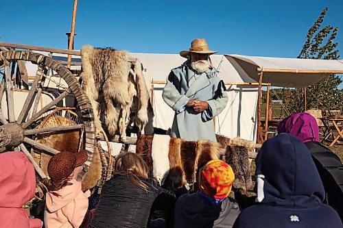 03102024
M&#xe9;tis educator Grant Armstrong speaks to students from Forrest Elementary School during educational programming as part of Truth and Reconciliation Week 2024 at the Riverbank Discovery Centre grounds on Thursday. Today is the final day of Truth and Reconciliation Week with events including the Sisters in Spirit Petal Ceremony at Dinsdale Park, Healing by the River at the Discovery Centre as well as closing ceremonies and a feast.
(Tim Smith/The Brandon Sun)