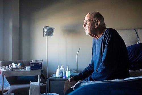 MIKAELA MACKENZIE / FREE PRESS
	
Joel Shefrin, who uses as ostomy bag for bowel movements and has not recieved timely home care when the bags have failed, with some of his ostomy bag supplies on Thursday, Oct. 3, 2024.

For Kevin story.
Winnipeg Free Press 2024