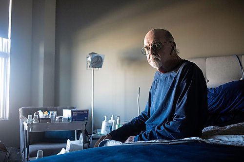 MIKAELA MACKENZIE / FREE PRESS
	
Joel Shefrin, who uses as ostomy bag for bowel movements and has not recieved timely home care when the bags have failed, with some of his ostomy bag supplies on Thursday, Oct. 3, 2024.

For Kevin story.
Winnipeg Free Press 2024