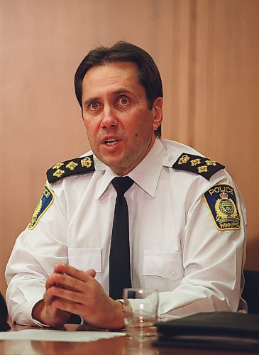 Local- Police Chief Jack Ewatski at City Hall presser re: double slaying. February 18, 2000. Marc Gallant/Winnipeg Free Press.