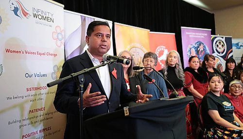 Ruth Bonneville / Free Press

LOCAL Red Dress Alert funding

Gary Anandasangaree, Minister of Crown-Indigenous Relations was in Winnipeg to make an announcement about the Red Dress Alert pilot at Giganawenimaanaanig's Day of Education and Awareness at Canad Inns on Regent Friday.  

Nahanni Fontaine, Minister of Families of Manitoba, and MLA Leah Gaza,  along with others took part in the announcement and drumming ceremony afterwards. 

A memorial table with photos of MMIWG2S+ victims was set up at the event. 
 

Oct 4th , 2023
