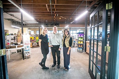 MIKAELA MACKENZIE / FREE PRESS
	
Megan Basaraba (left), Brad Hewlett, and Grace Anastasiadis on opening day at their new food store in the former Pancake House location at The Forks on Friday, Oct. 4, 2024. The store includes space for local food makers to create pop-ups and test new products. 

For Gabby story.
Winnipeg Free Press 2024