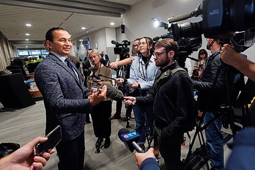 MIKE DEAL / FREE PRESS
Premier Wab Kinew, speaks to the media after talking to about 400 attendees at the Retail Crime Summit that was held at the RBC Convention Centre Friday.
Reporter: Nicole Buffie
241004 - Friday, October 04, 2024.