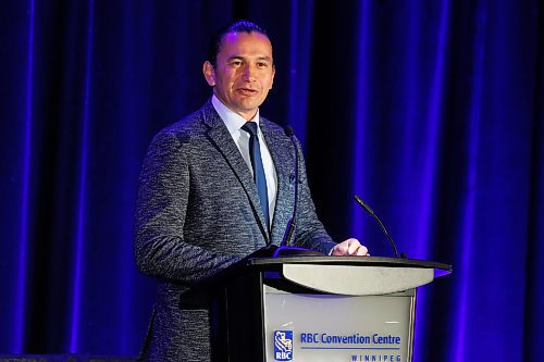 MIKE DEAL / FREE PRESS
Premier Wab Kinew, speaks to about 400 attendees at the Retail Crime Summit that was held at the RBC Convention Centre Friday.
Reporter: Nicole Buffie
241004 - Friday, October 04, 2024.