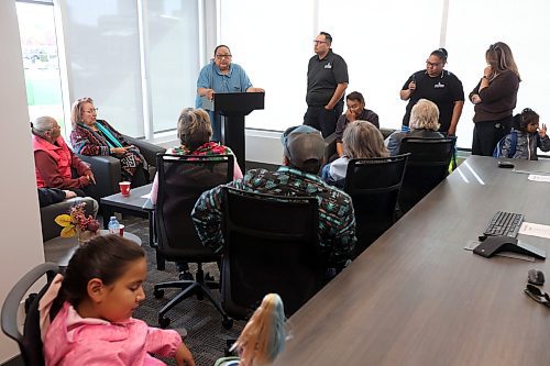 04102024
Canupawakpa Dakota Nation Chief Raymond Brown speaks during the grand opening of the Dakota Urban Jordan&#x2019;s Principal office on Richmond Avenue in Brandon on Friday. 
(Tim Smith/The Brandon Sun)