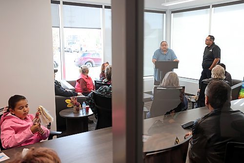 04102024
Canupawakpa Dakota Nation Chief Raymond Brown speaks during the grand opening of the Dakota Urban Jordan&#x2019;s Principal office on Richmond Avenue in Brandon on Friday. 
(Tim Smith/The Brandon Sun)