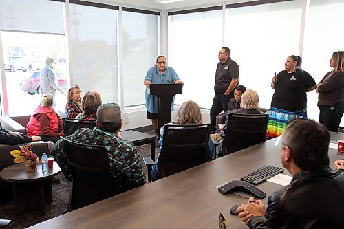 04102024
Canupawakpa Dakota Nation Chief Raymond Brown speaks during the grand opening of the Dakota Urban Jordan&#x2019;s Principal office on Richmond Avenue in Brandon on Friday. 
(Tim Smith/The Brandon Sun)