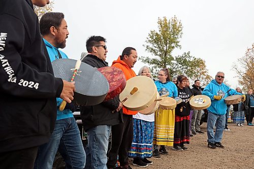 04102024
Drummers perform a song during the Sisters In Spirit petal ceremony in honour and remembrance of missing and murdered indigenous women and girls at Dinsdale Park on Friday morning.  
(Tim Smith/The Brandon Sun)