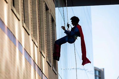 MIKAELA MACKENZIE / FREE PRESS
	
Health minister Uzoma Asagwara participates in the third annual Suspended Superheroes event at HSC Children&#x573; Hospital on Friday, Oct. 4, 2024.

For Malak story.
Winnipeg Free Press 2024