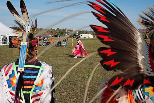 04102024
Dancers take part in a powwow demonstration during the Healing by the River celebration on the final day of Truth and Reconciliation Week 2024 at the Riverbank Discovery Centre on Friday afternoon. 
(Tim Smith/The Brandon Sun)