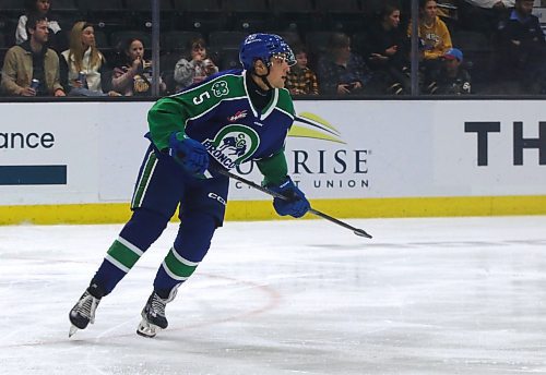 Swift Current Broncos defenceman Josh McGregor (5) is shown during Western Hockey League action at Westoba Place against the Brandon Wheat Kings on Oct. 5, 2024. (Perry Bergson/The Brandon Sun)
Oct. 5, 2024