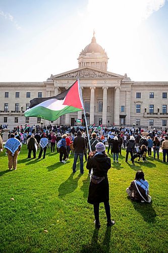 Mike Sudoma/Free Press
Hundreds of pro Palestinian protesters rally at the Manitoba Legislative Grounds Saturday afternoon 
October 5, 2024
