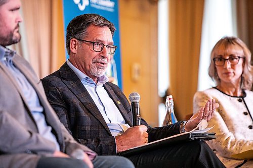 MIKAELA MACKENZIE / FREE PRESS
	
David Hansen, retired president and CEO of CANTERRA SEEDS, speaks during a panel discussion on natural resources on Monday, Oct. 7, 2024.

For Aaron Epp story.
Winnipeg Free Press 2024