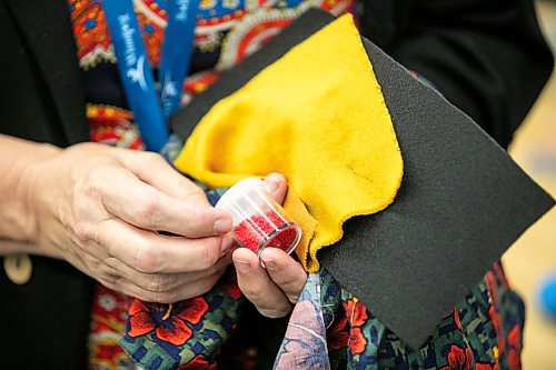 MIKAELA MACKENZIE / FREE PRESS
	
Maker-In-Residence Tracy Fehr with textile supplies in the IdeaMill at the Millennium Library on Monday, Oct. 7, 2024.

For AV story.
Winnipeg Free Press 2024