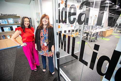 MIKAELA MACKENZIE / FREE PRESS
	
Makers-In-Residence Janet Murata (left) and Tracy Fehr by the IdeaMill at the Millennium Library on Monday, Oct. 7, 2024.

For AV story.
Winnipeg Free Press 2024