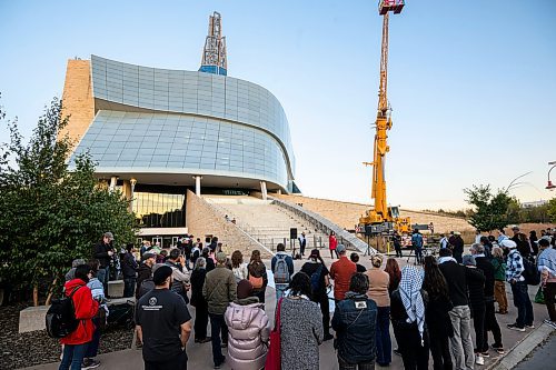 Mike Sudoma/Free Press
A group of pro Palestinian supporters gather outside of the Canadian Museum for Human Rights Monday to commemorate the 1 year anniversary of the Gaza conflict
October 7, 2024
