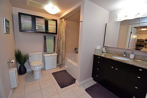 Todd Lewys / Free Press
The spacious main bathroom features a tile floor, walk-in bath with heated seat and vanity with ample storage space.