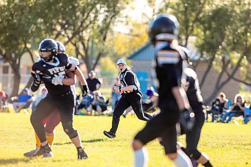 MIKAELA MACKENZIE / WINNIPEG FREE PRESS
	
La Salle&#x2019;s Kennedy Molloy officiates a game between John Taylor and Portage Collegiate at John Taylor High School field on Friday, Sept. 20, 2024. 

For sports story.
Winnipeg Free Press 2024