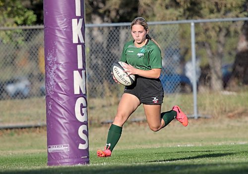 Felicity Sahulka scores a try one minute into the Dauphin Clippers' game against the Rivers Rams to clinch the Westman High School Rugby sevens title at Vincent Massey on Tuesday. (Thomas Friesen/The Brandon Sun)