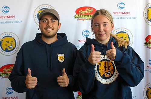 Matheus Ruffini, left, and Mackenzie Boyes were named Brandon University's athletes of the month of September on Tuesday. (Thomas Friesen/The Brandon Sun)