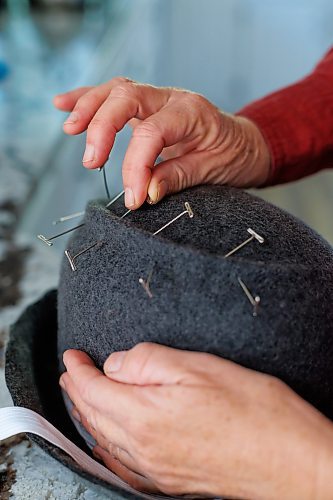 MIKE DEAL / FREE PRESS
Kelly Bekeris, Milliner, pulls out pins that she uses when creating her Sculpted Freeform wool hats.
When Kelly Bekeris retired from teaching, she found herself with plenty of time on her hands. Already an accomplished seamstress, she started making mittens, from merino wool which she sourced from vintage jumpers. Deciding to challenge herself even further, the 72-year-old ventured into millinery. She&#x2019;s yet-to-regret that decision and has made around 300 hats since she started in 2019. 
Reporter: AV Kitching
241009 - Wednesday, October 09, 2024.