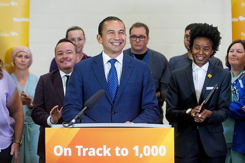 MIKE DEAL / FREE PRESS
Premier Wab Kinew along with Health, Seniors and Long-Term Care Minister Uzoma Asagwara announce at a media event held at the Grace Hospital, that the Manitoba government is over halfway to its goal of hiring 1,000 net new health-care workers, Thursday afternoon.
Reporter: Chris Kitching
240926 - Thursday, September 26, 2024.