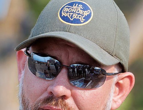 MIKE DEAL / FREE PRESS
Acting Supervisory Border Patrol Agent
Chris Oliver, during a show-and-tell of some specialized night-vision scopes and drones, which are reflected in his sunglasses, at the old border crossing in Emerson, MB, Thursday morning.
Manitoba RCMP officers and agents from United States Border Patrol met first in Pembina, North Dakota and then at Emerson, MB, Thursday morning, to talk about border safety and showcase some of the equipment used in preventing border incursions.
Reporter: Erik Pindera
241010 - Thursday, October 10, 2024.