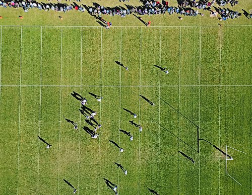 11102024
The Vincent Massey Vikings and the River East Kodiaks cast shadows as they go head-to-head in Massey's last WHSFL home game. 
(Tim Smith/The Brandon Sun)