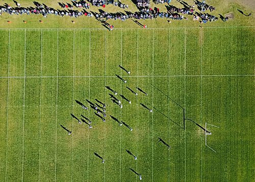 11102024
The Vincent Massey Vikings and the River East Kodiaks cast shadows as they go head-to-head in Massey's last WHSFL home game. 
(Tim Smith/The Brandon Sun)