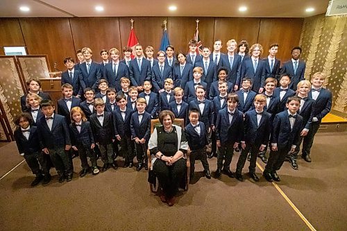 BROOK JONES/FREE PRESS
The Winnipeg Boys Choir is celebrating its centennial this year. Members of the local choir are pictured with Manitoba Lt.-Gov. Anita Neville (sitting) at Government House in Winnipeg, Man., Thursday, Oct. 10, 2024.