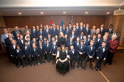 BROOK JONES/FREE PRESS
The Winnipeg Boys Choir is celebrating its centennial this year. Members, including alumni, of the local choir are pictured with Manitoba Lt.-Gov. Anita Neville (sitting) at Government House in Winnipeg, Man., Thursday, Oct. 10, 2024.