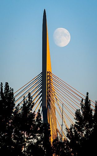 JOHN WOODS / FREE PRESS
The rising moon is photographed with the Esplanade Riel in Winnipeg Monday, October 14, 2024. 

Reporter: ?