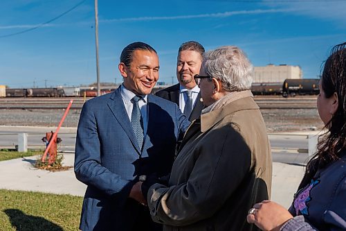 MIKE DEAL / FREE PRESS
Premier Wab Kinew announces that his government has selected selecting Lloyd Axworthy as study lead to determine the feasibility of relocating Winnipeg&#x2019;s rail lines, during a press conference at the edge of the Canadian Pacific Railway rail yards, Tuesday morning.
Reporter: Chris Kitching
241015 - Tuesday, October 15, 2024.