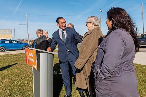 MIKE DEAL / FREE PRESS
Premier Wab Kinew announces that his government has selected selecting Lloyd Axworthy as study lead to determine the feasibility of relocating Winnipeg&#x2019;s rail lines, during a press conference at the edge of the Canadian Pacific Railway rail yards, Tuesday morning.
Reporter: Chris Kitching
241015 - Tuesday, October 15, 2024.