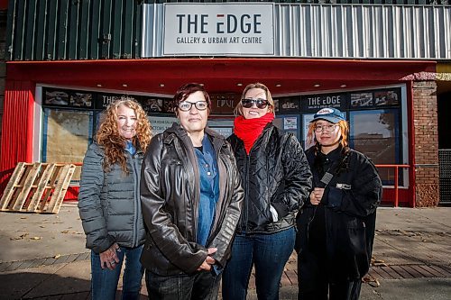 JOHN WOODS / FREE PRESS
Susan Lamberd, chairperson of The Edge Gallery, from left, Elise Nadeau, Director of The Edge Gallery, Mahri White, Administration Coordinator of ArtsJunktion, and Nancy Nguyen, Program Coordinator, are photographed outside The Edge Gallery on Main Street in Winnipeg Tuesday, October 15, 2024. The Edge Gallery and ArtsJunktion suffered fires and they are holding a fundraising social to help them get back on their feet.

Reporter: ?